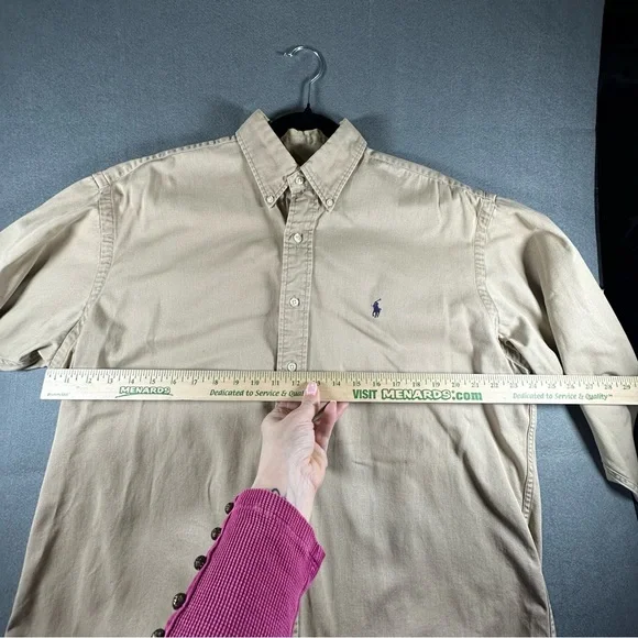 Polo Ralph Lauren Blaire Vintage Button Down Shirt 100% Cotton Size L Tan - Picture 5 of 8